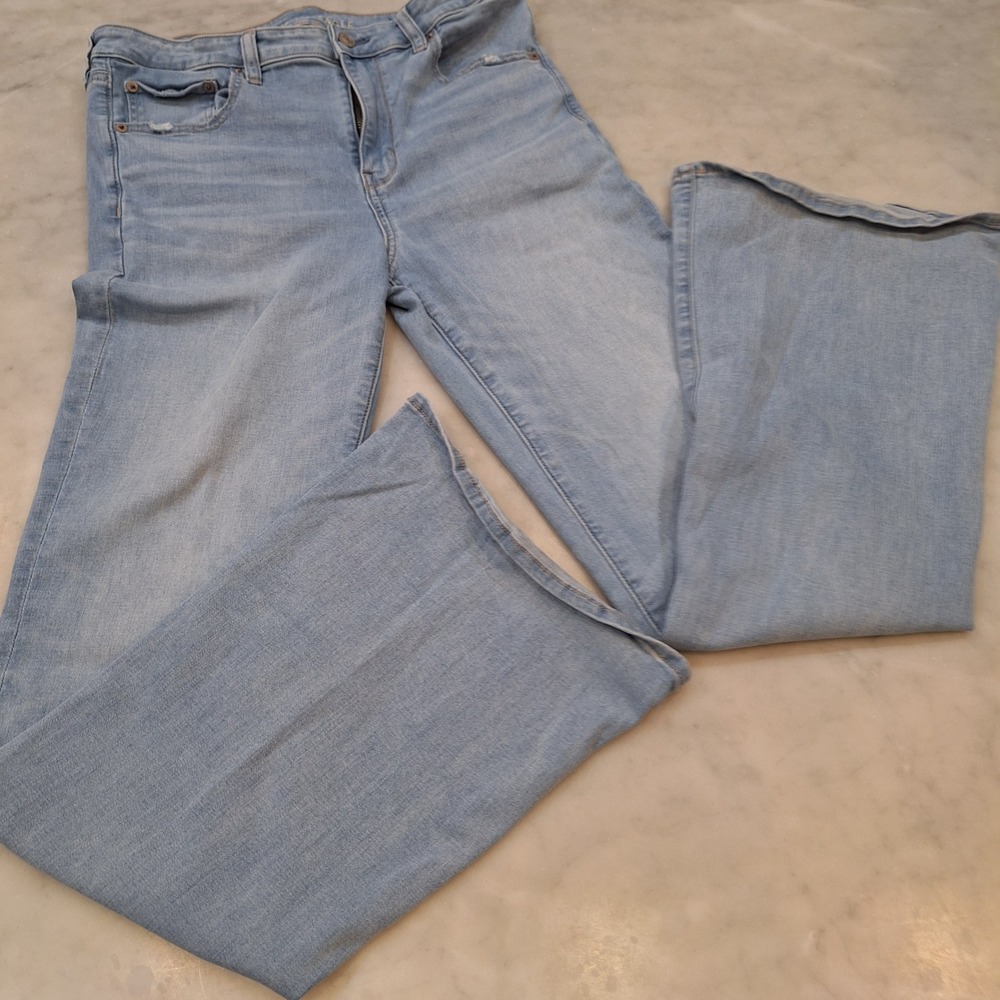 American Eagle Flare Jeans Womens 12 Long Light Wash Next Level Stretch Denim